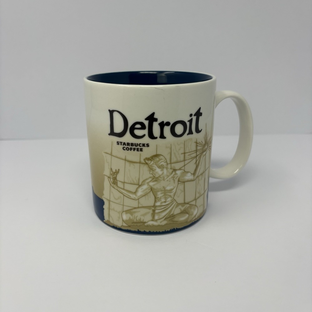 Starbucks Detroit Collector Series 2009 16 oz Coffee Mug Blue City Cup